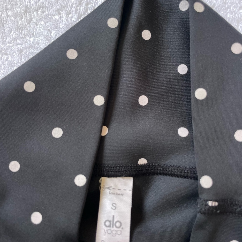 ALO Yoga Black and White Polka Dot Sports Bra and Shorts - Picture 2 of 3